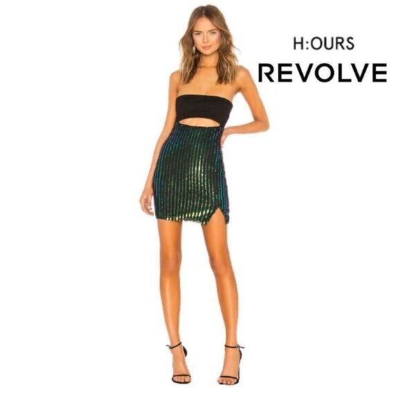 h:ours Women's Strapless Bodycon Mini Dress with Sequin and Bead Embellished‎ - Picture 1 of 9